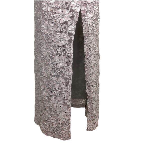 Connected Apparel Dusty Taupe Maxi Sequined Lace Evening Gown- Size 12 - Picture 6 of 10